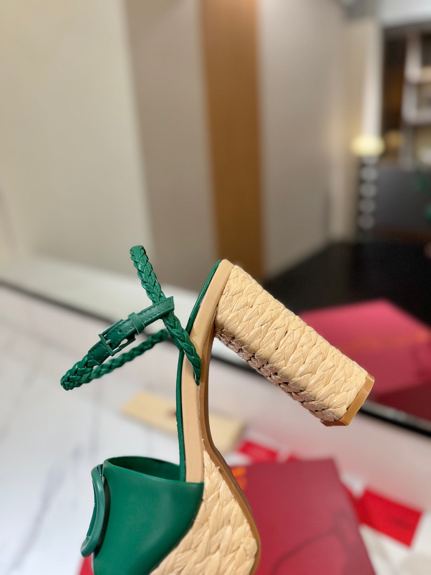 VLTN ESPADRILLE WEDGE SANDALS 25S 115 MM IN DARK GREEN LAMBSKIN - 35