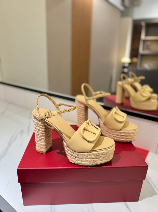 VLTN ESPADRILLE WEDGE SANDALS 25S 115 MM IN GOLDEN BEIGE LAMBSKIN - 35