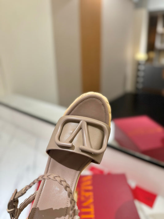 VLTN ESPADRILLE WEDGE SANDALS 25S 115 MM IN BEIGE BROWN LAMBSKIN - 35