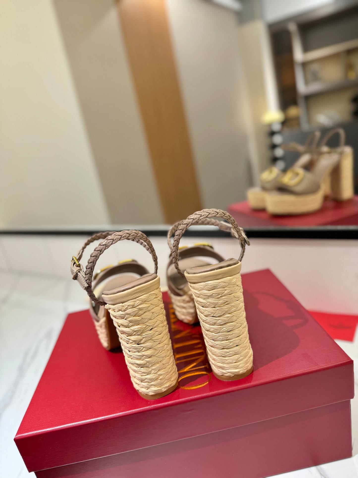 VLTN ESPADRILLE WEDGE SANDALS 25S 115 MM IN BEIGE BROWN LAMBSKIN WITH GOLD HARDWARE - 35