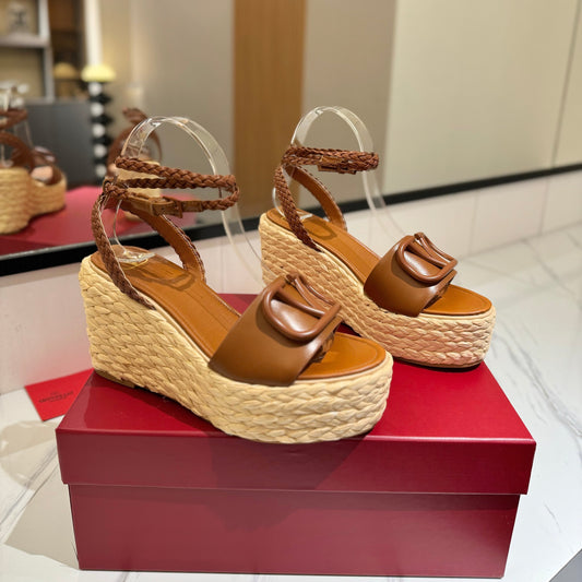 VLTN ESPADRILLE WEDGE SANDALS 25S 90 MM IN BROWN LAMBSKIN STYLE 11 - 35