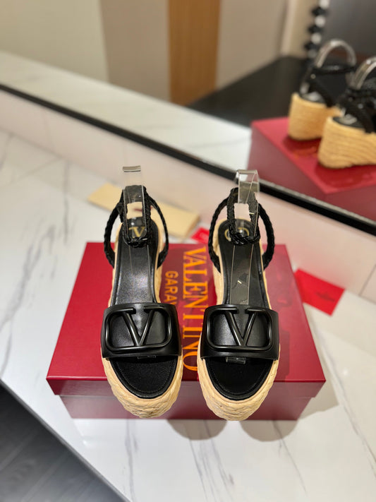 VLTN ESPADRILLE WEDGE SANDALS 25S 90 MM IN BLACK LAMBSKIN STYLE 10 - 35