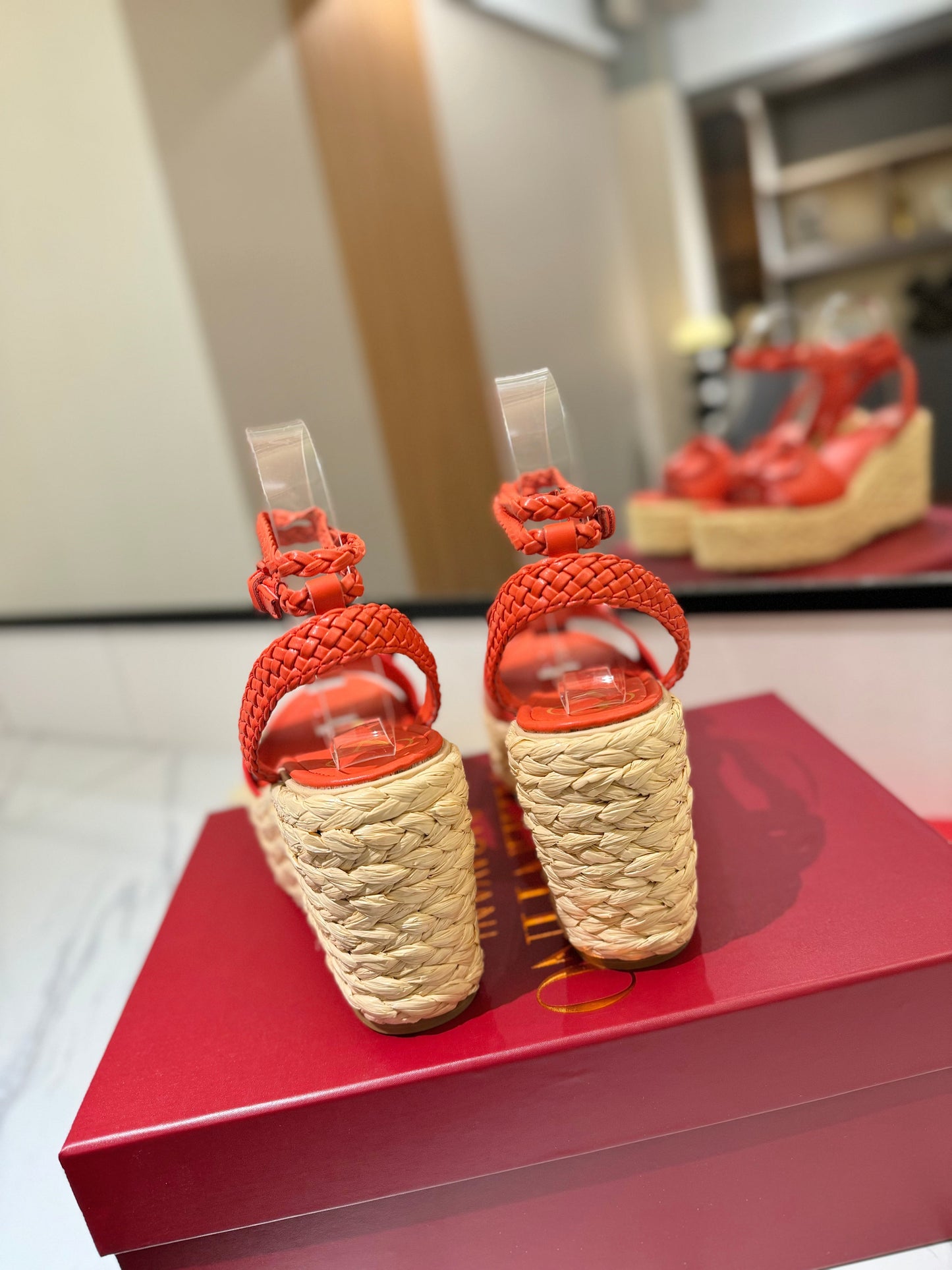 VLTN ESPADRILLE WEDGE SANDALS 25S 90 MM IN ORANGE LAMBSKIN STYLE 8 - 35