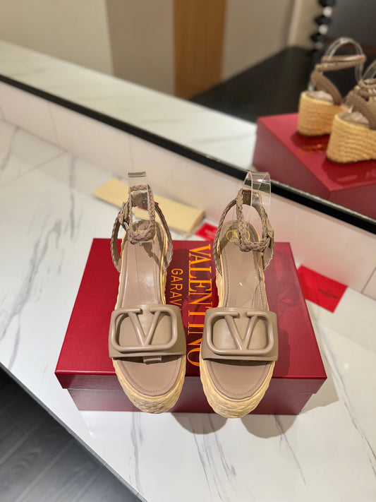 VLTN ESPADRILLE WEDGE SANDALS 25S 90 MM IN BEIGE BROWN LAMBSKIN STYLE 7 - 35
