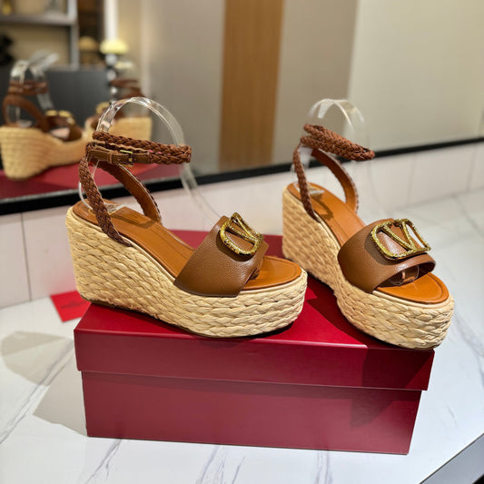 VLTN ESPADRILLE WEDGE SANDALS 25S 90 MM IN BROWN LAMBSKIN STYLE 4 - 35