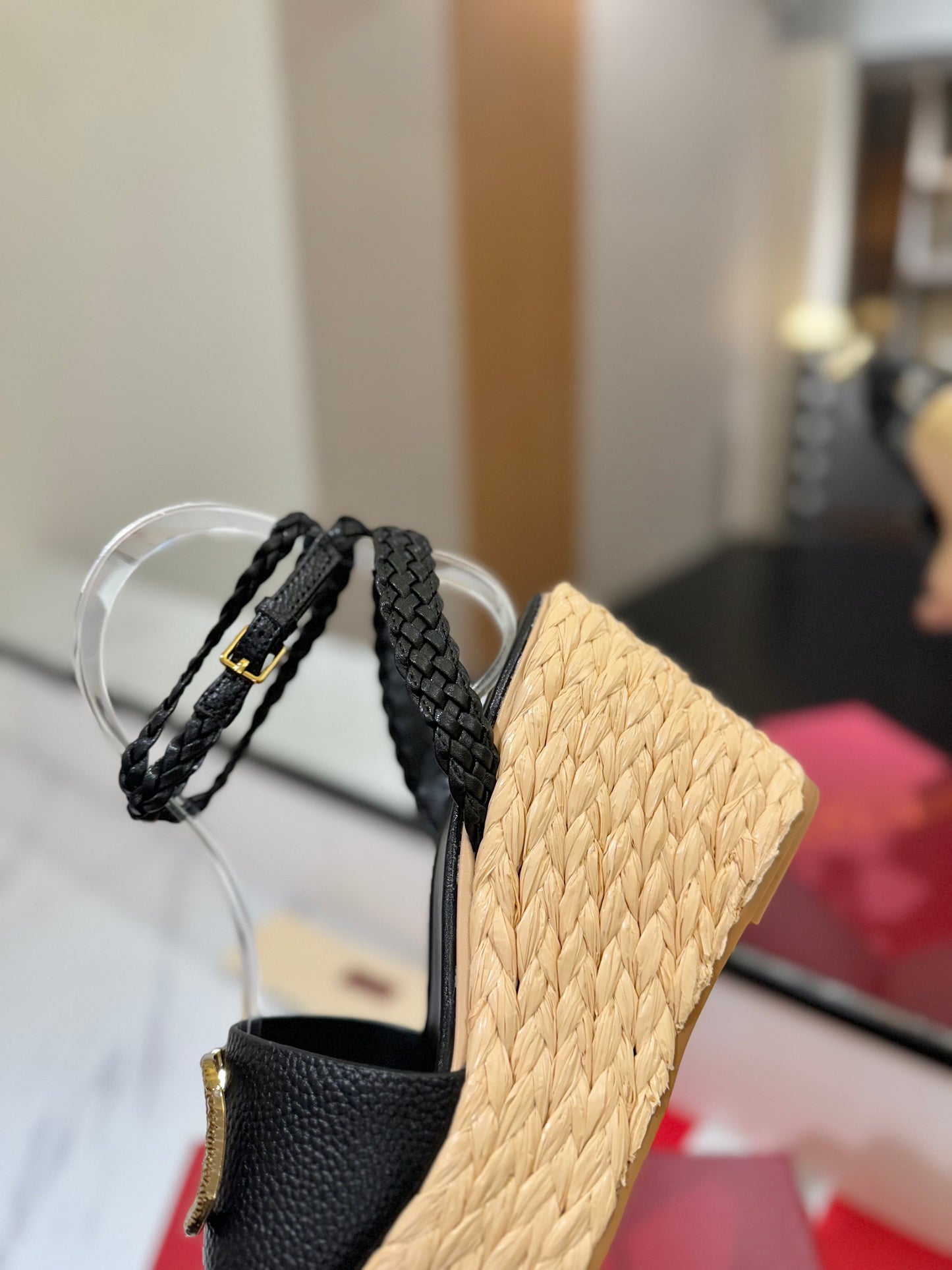 VLTN ESPADRILLE WEDGE SANDALS 25S 90 MM IN BLACK LAMBSKIN STYLE 2 - 35