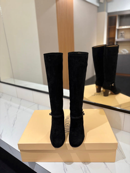 VALENTINO 25S GARAVANI PATTIE KNEE-HIGH BOOTS 80 MM IN BLACK SUEDE - 35