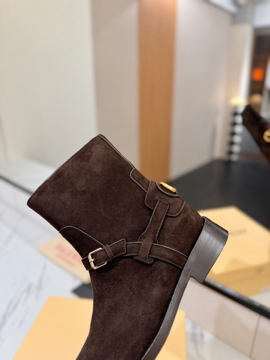 VALENTINO 25S PATTIE ANKLE BOOTS IN DARK BROWN SUEDE WITH GOLD HARDWARE - 35