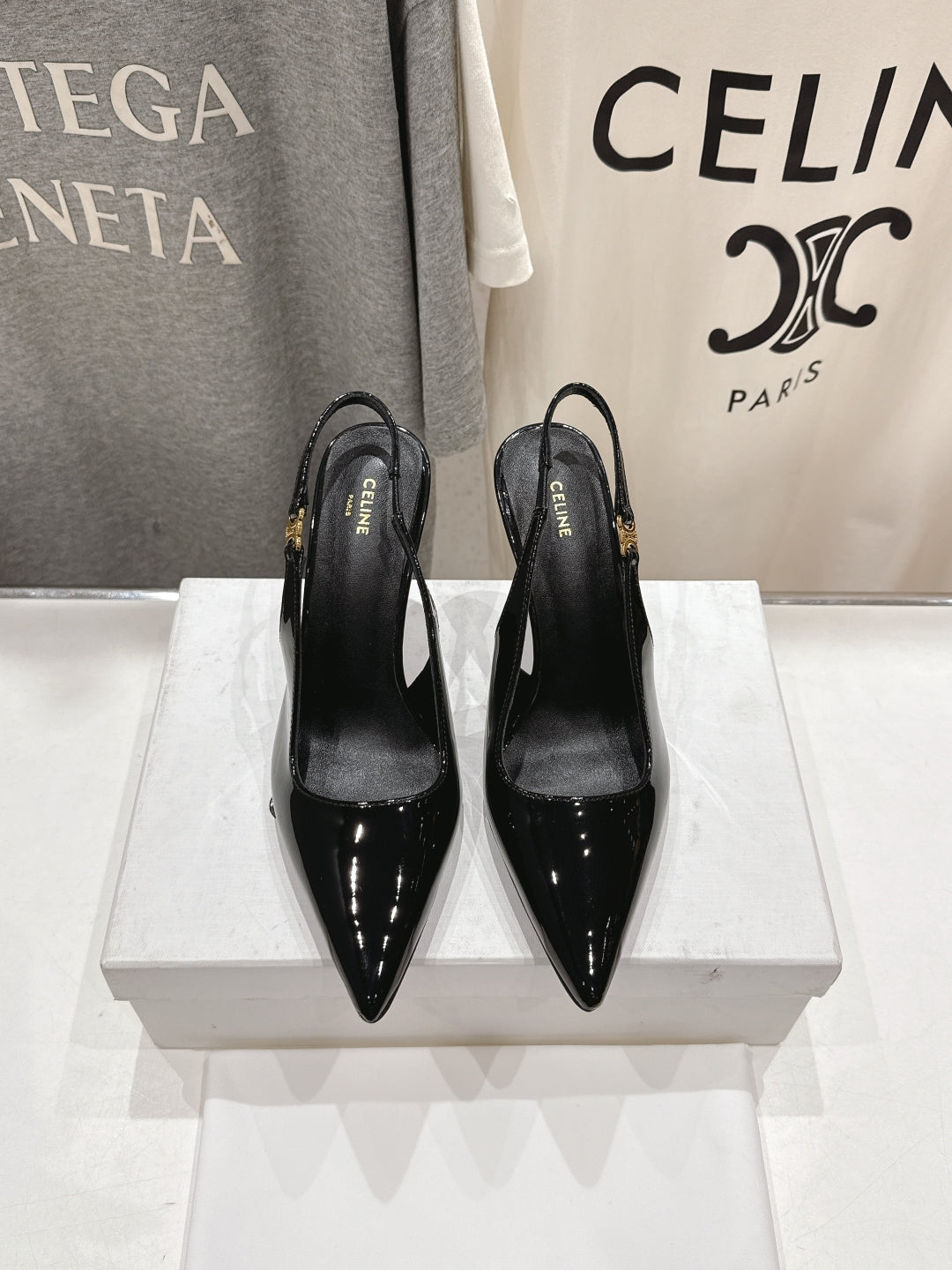 JUDY TRIOMPHE STILETTO SLINGBACK 75MM IN BLACK PATENT CALFSKIN - 35