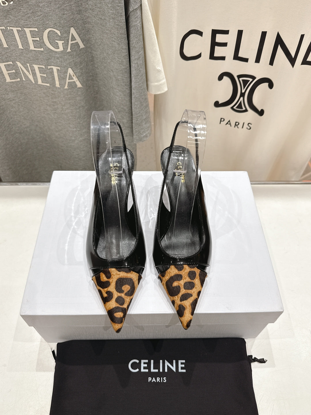 JUDY CAP TOE SLINGBACK 65MM IN BLACK PATENT CALFSKIN AND LEOPARD PRINTED HAIRY CALFSKIN - 34