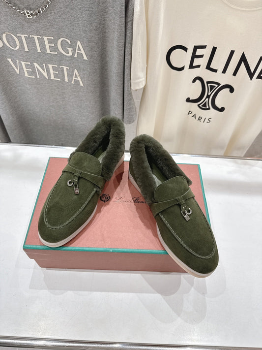 LP 25S SUMMER CHARMS WALK LOAFERS IN DARK OLIVE SUEDE AND FLEECE - 35
