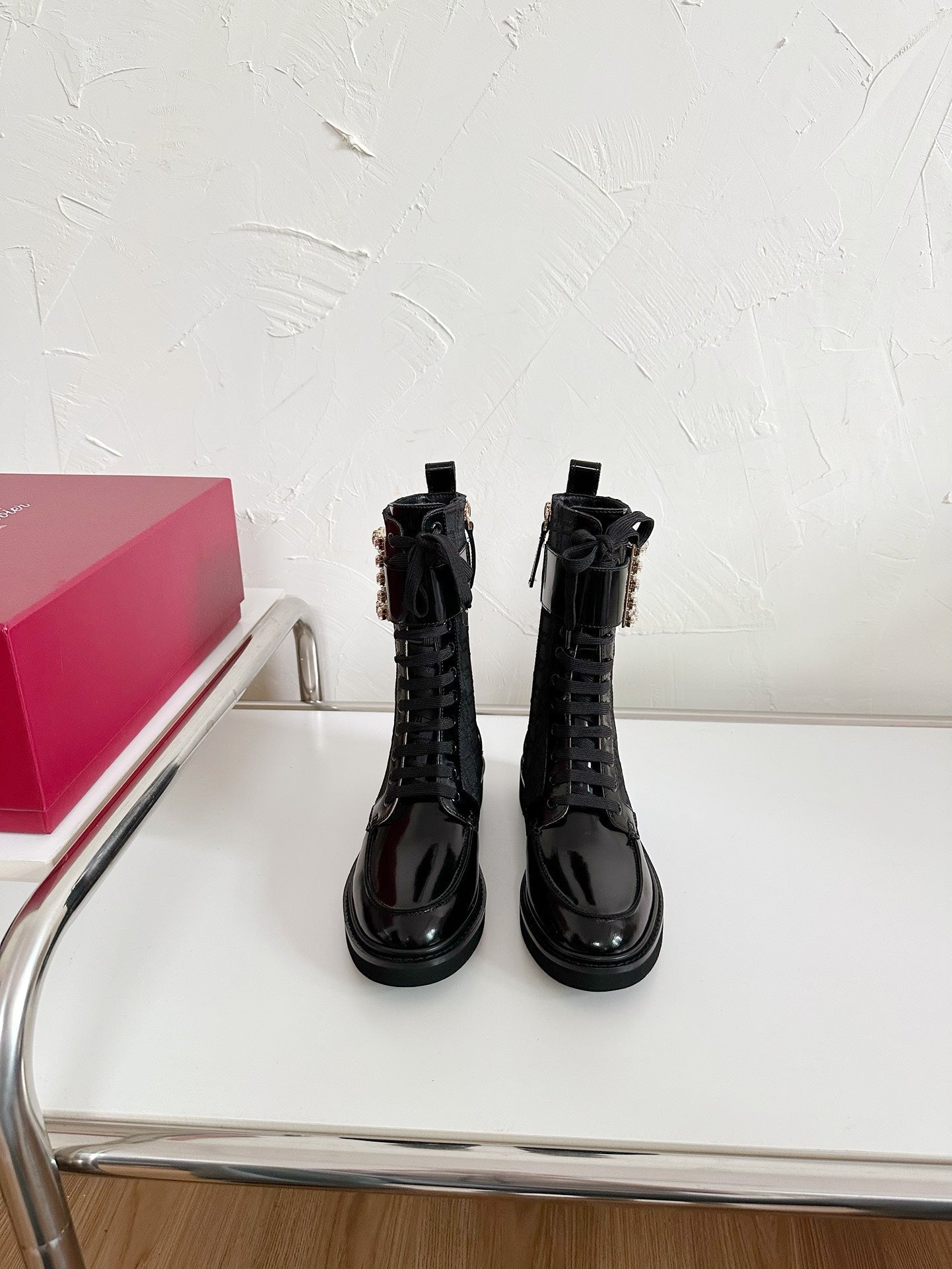 VIV' RANGERS STRASS BUCKLE BOOTS IN BLACK FABRICS - 35