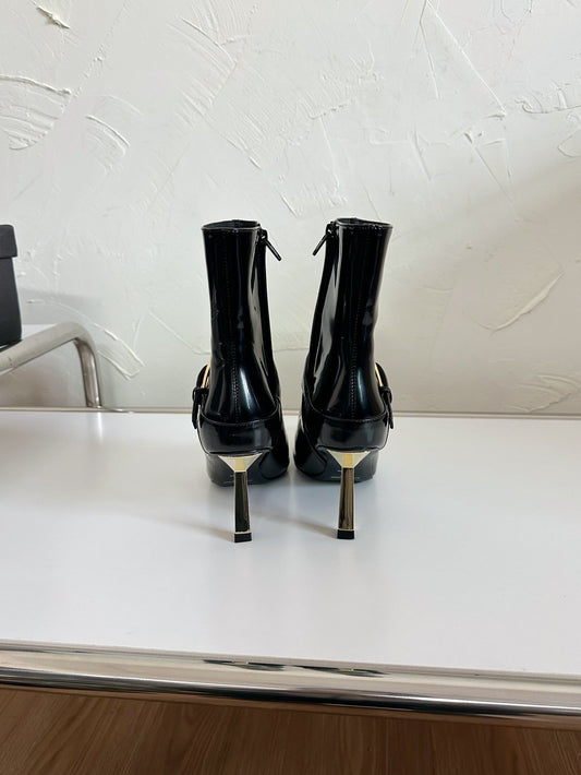 LEE BOOTIES IN BLACK GLAZED CALFSKIN - 35