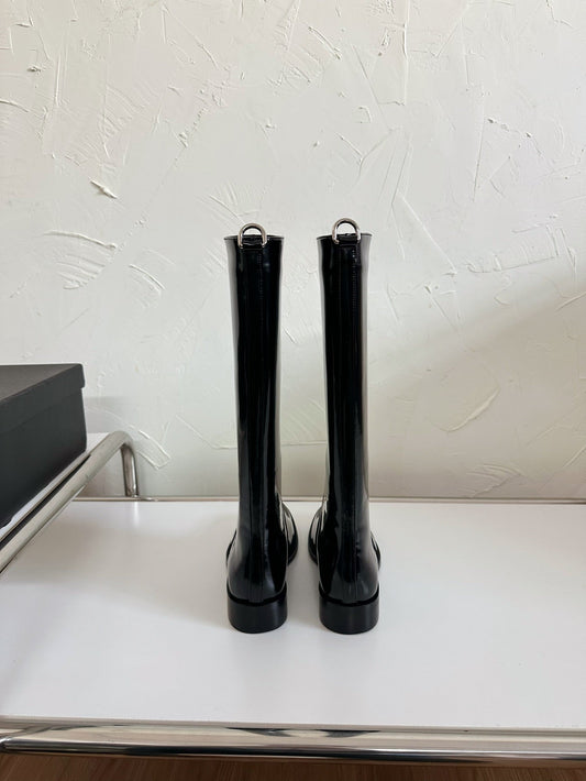 HUNT BOOTS IN BLACK GLAZED CALFSKIN - 35