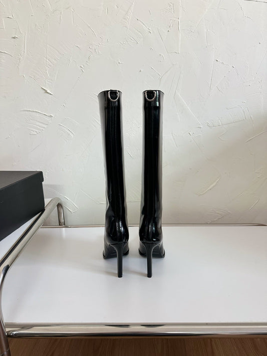 HIGH HEEL KNEE BOOTS IN BLACK SHINY CALFSKIN - 35