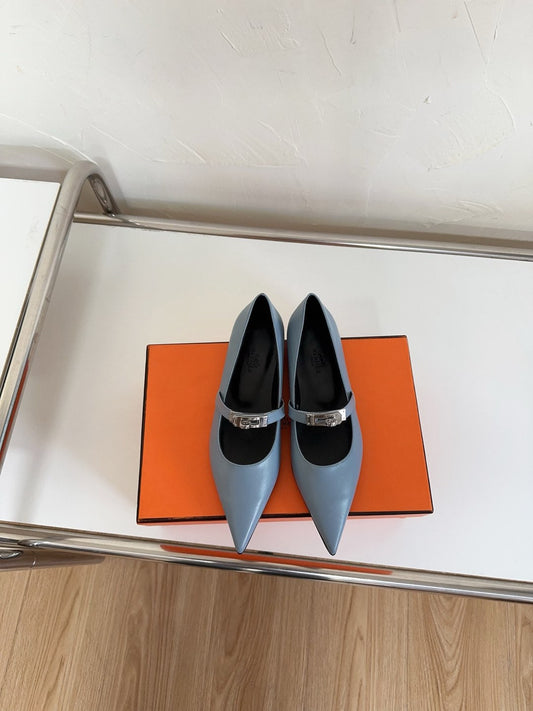 KIARA FLAT PUMP IN CERULEAN BLUE CALFSKIN - 35