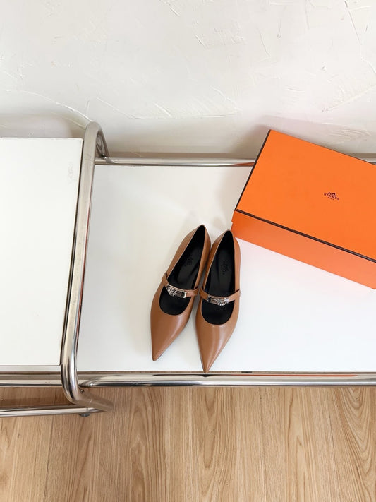 KIARA FLAT PUMP IN SEPIA BROWN CALFSKIN - 35