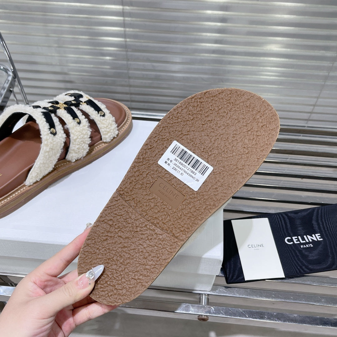 TIPPI SLIDE IN SHEARLING AND CALFSKIN BLACK/NATURAL - 35