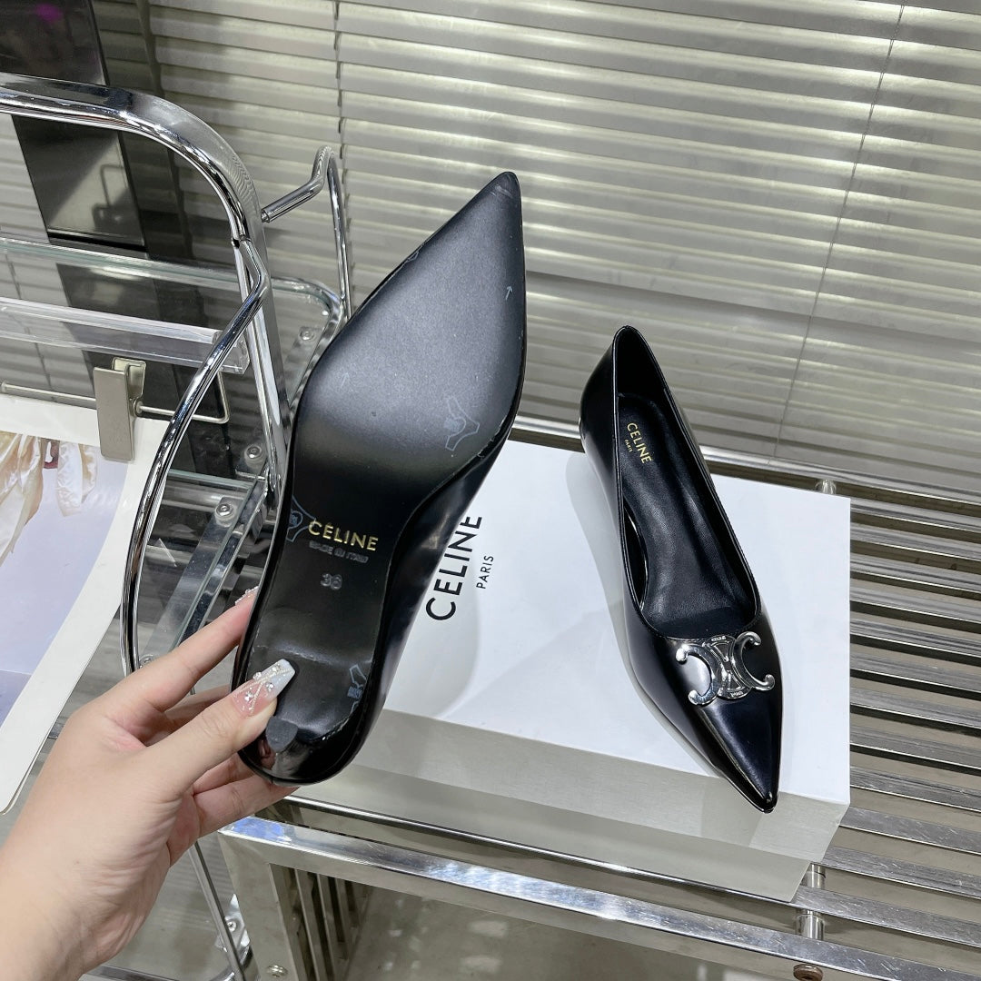 WOMEN'S HIGH HEELS BLACK LEATHER - 35