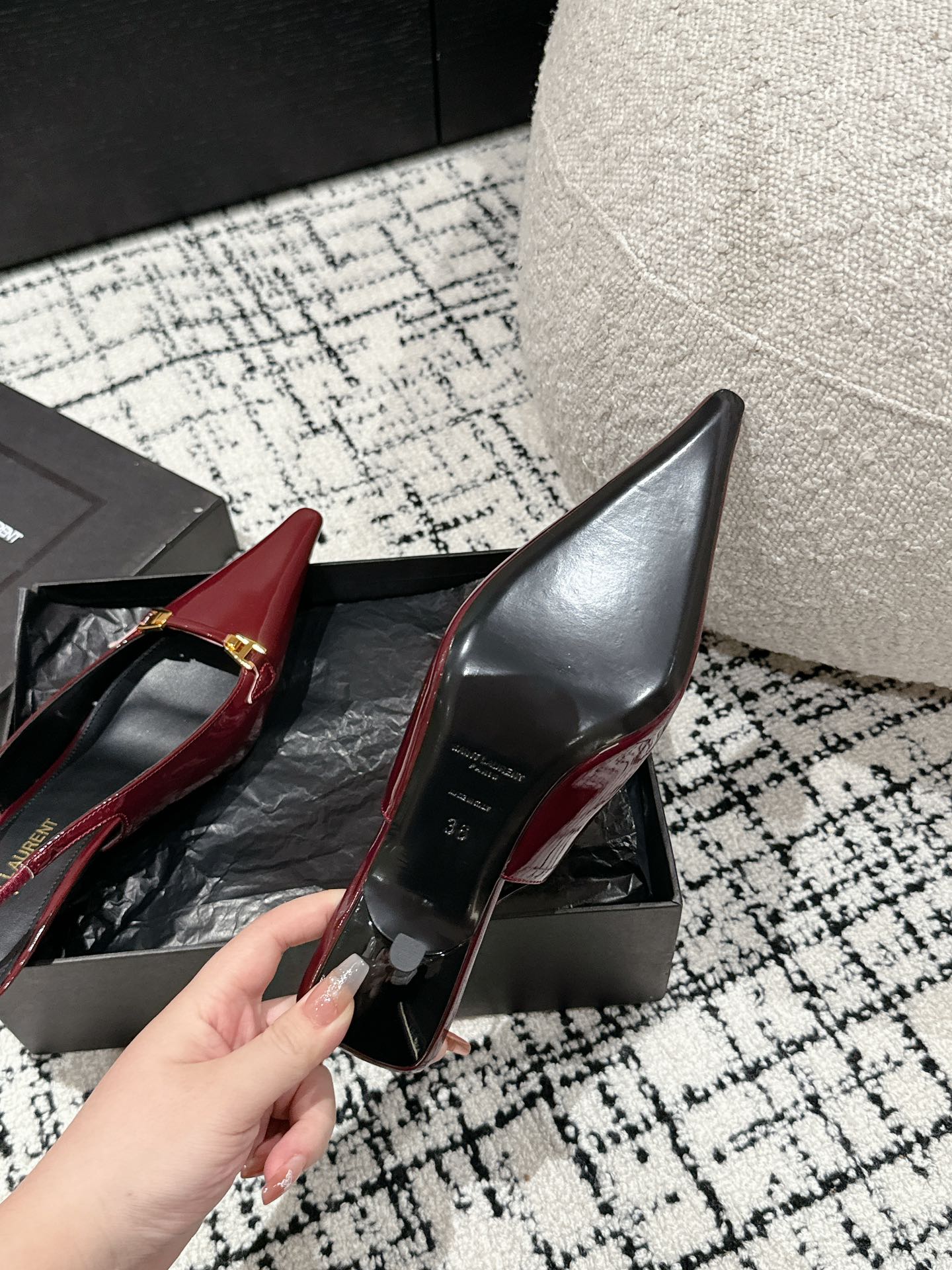SL CARINE SLINGBACKS PUMP 45 BERRY CALFSKIN - 35