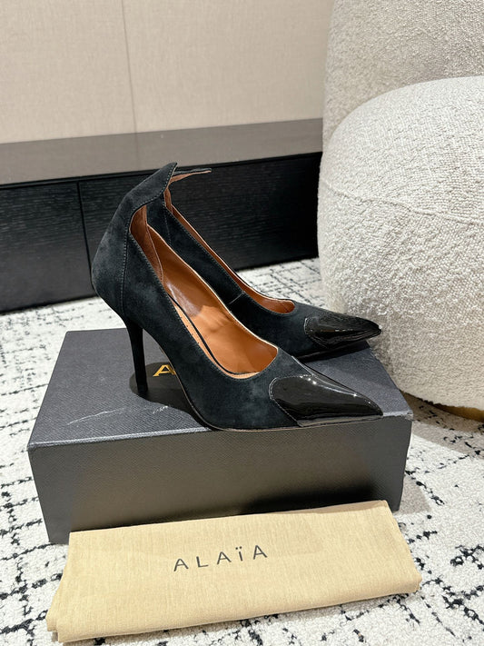 ALAIA HIGH PUMPS 10CM IN BLACK SUEDE MIX CALFSKIN - 35