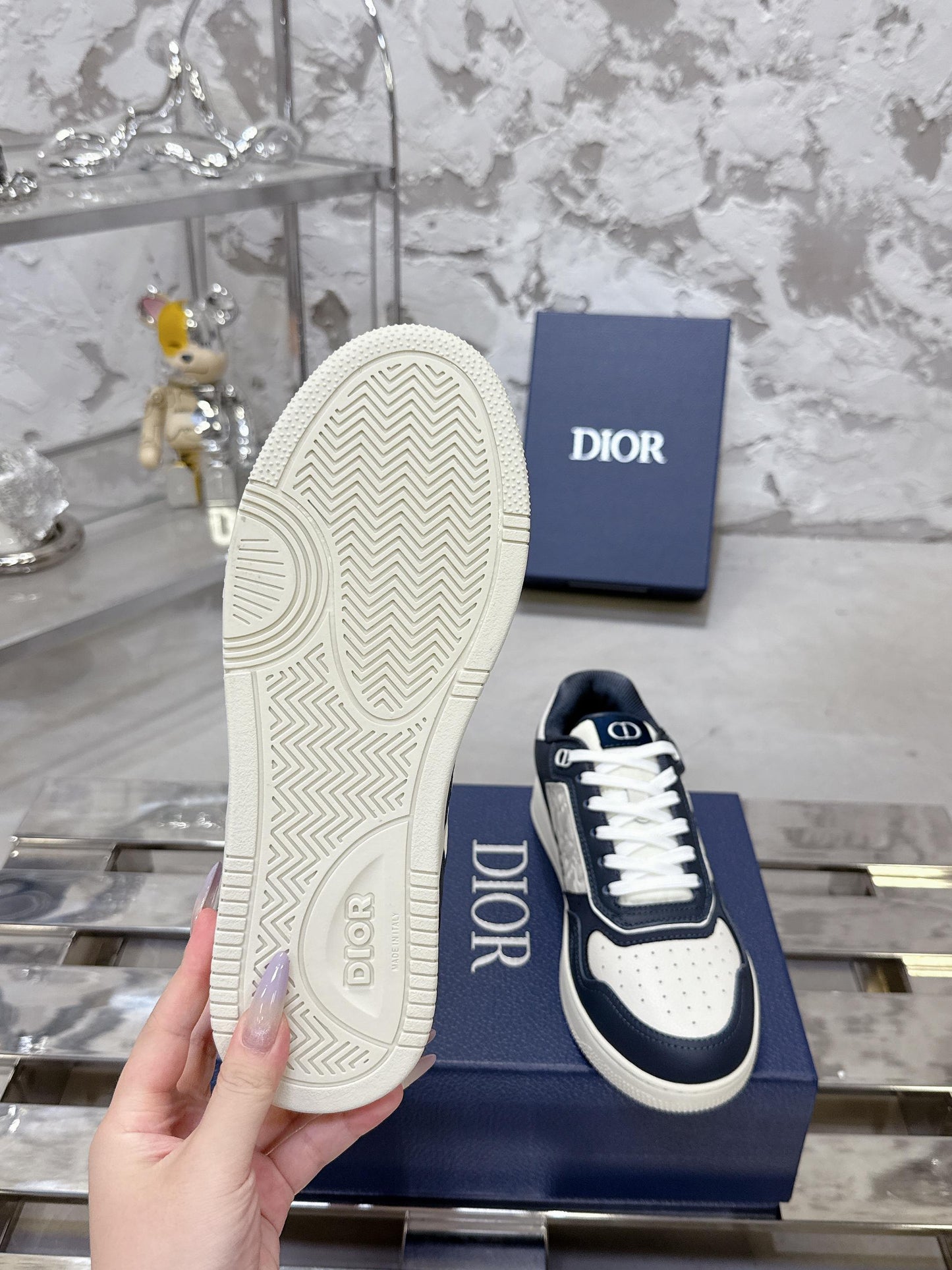 DIOR 25S B27 UPTOWN LOW-TOP SNEAKERS IN DARK BLUE MIX CREAM WHITE CALFSKIN STYLE 3 - 35