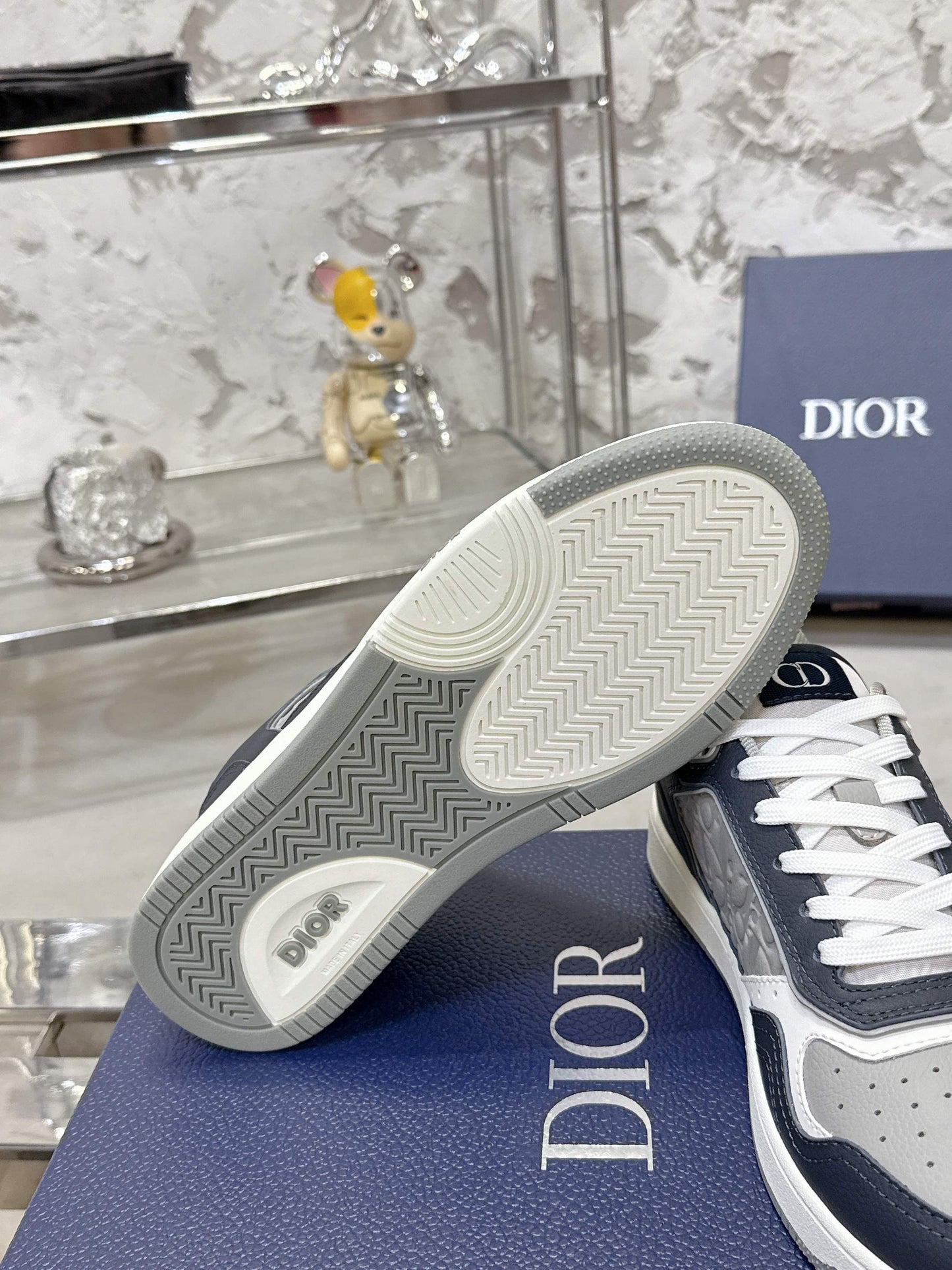 DIOR 25S B27 UPTOWN LOW-TOP SNEAKERS IN DARK BLUE MIX GREY CALFSKIN STYLE 2 - 35