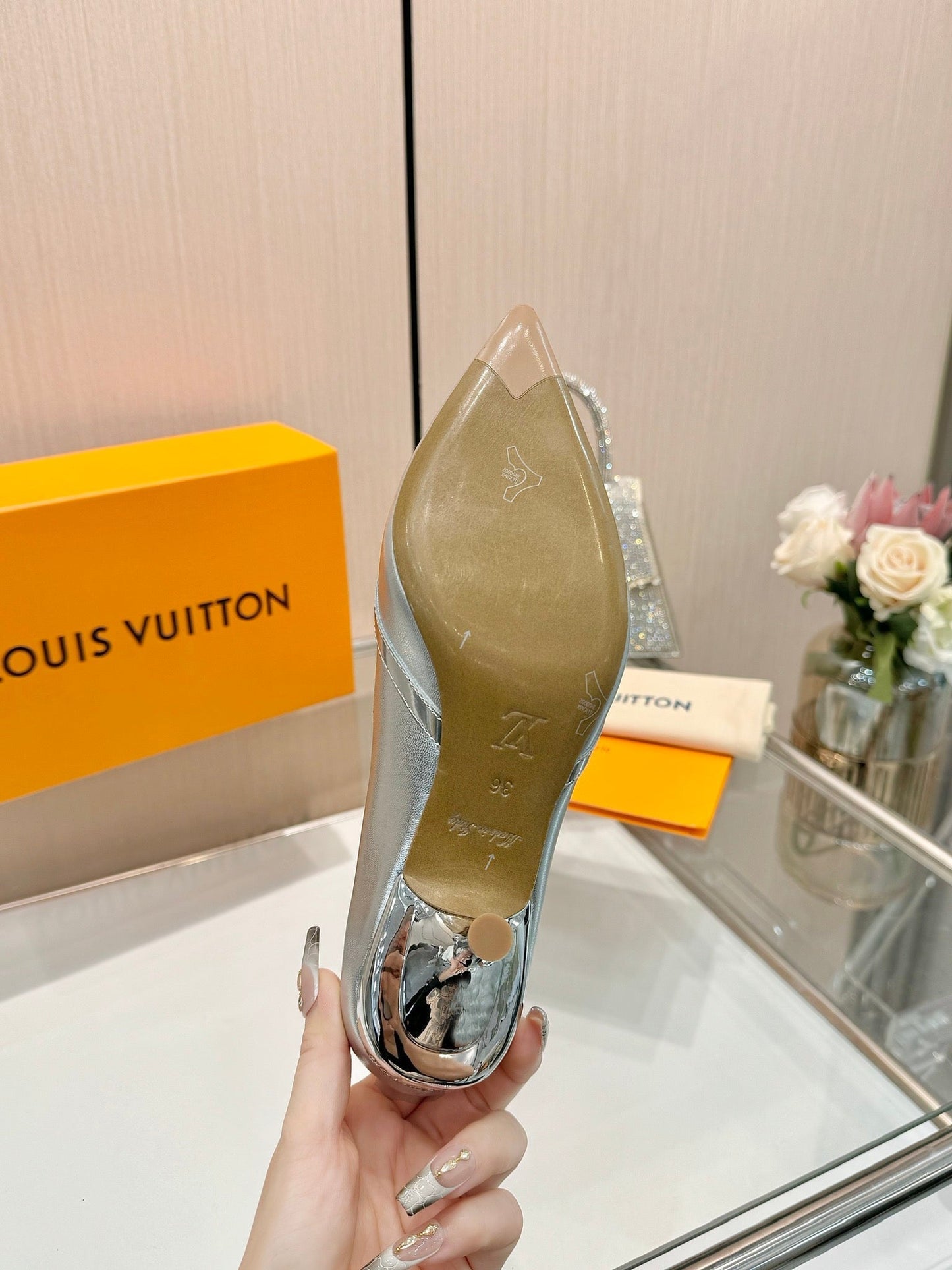 6AM HIGH HEELS 55 MM IN SILVER LAMBSKIN - 34
