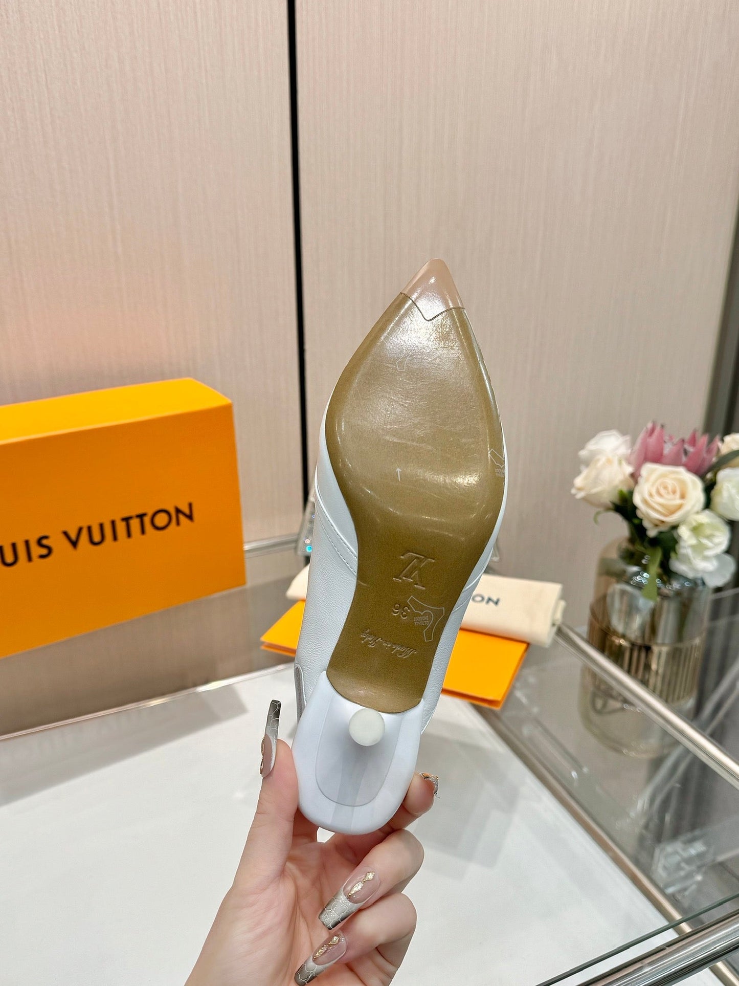 6AM SLINGBACK HIGH HEELS 55 MM IN WHITE LAMBSKIN - 34
