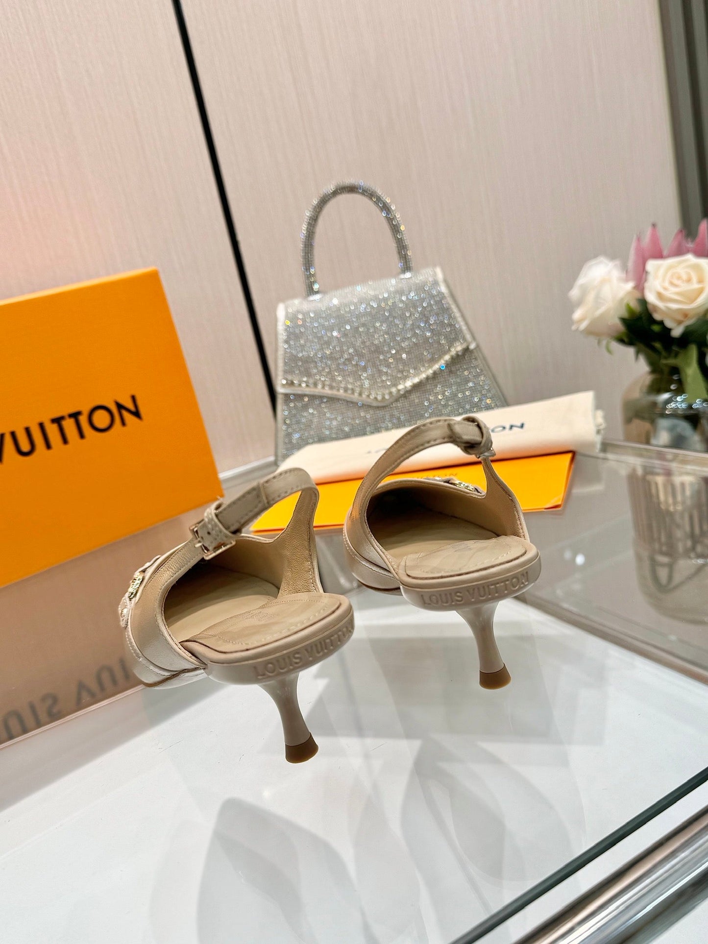 6AM SLINGBACK HIGH HEELS 55 MM IN TAN BEIGE LAMBSKIN - 34