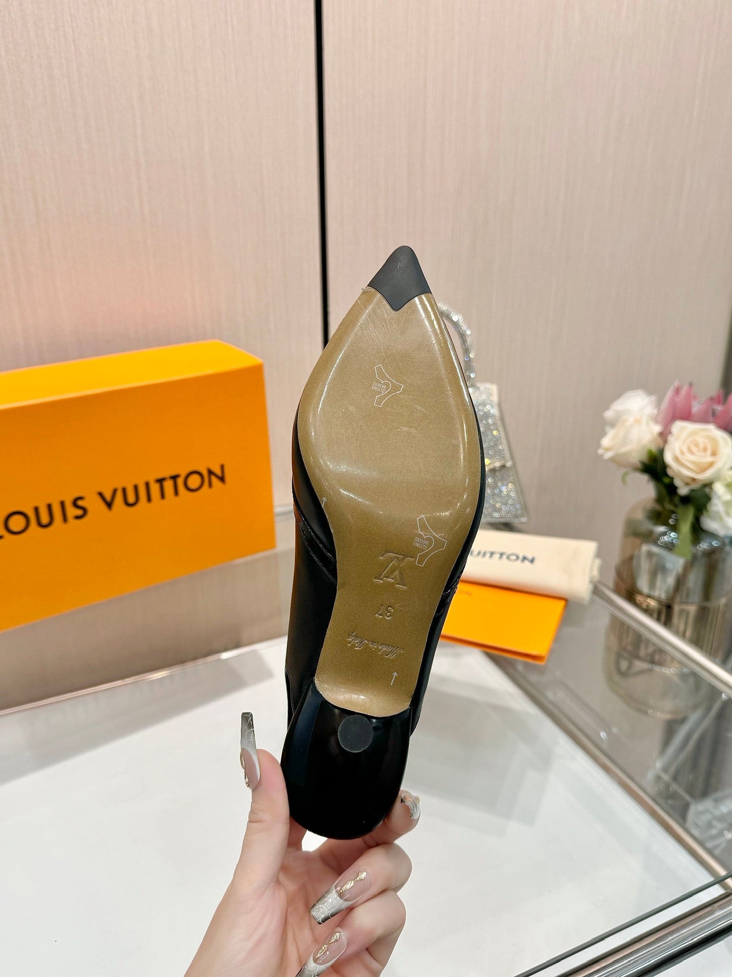 6AM SLINGBACK HIGH HEELS 55 MM IN BLACK LAMBSKIN - 34