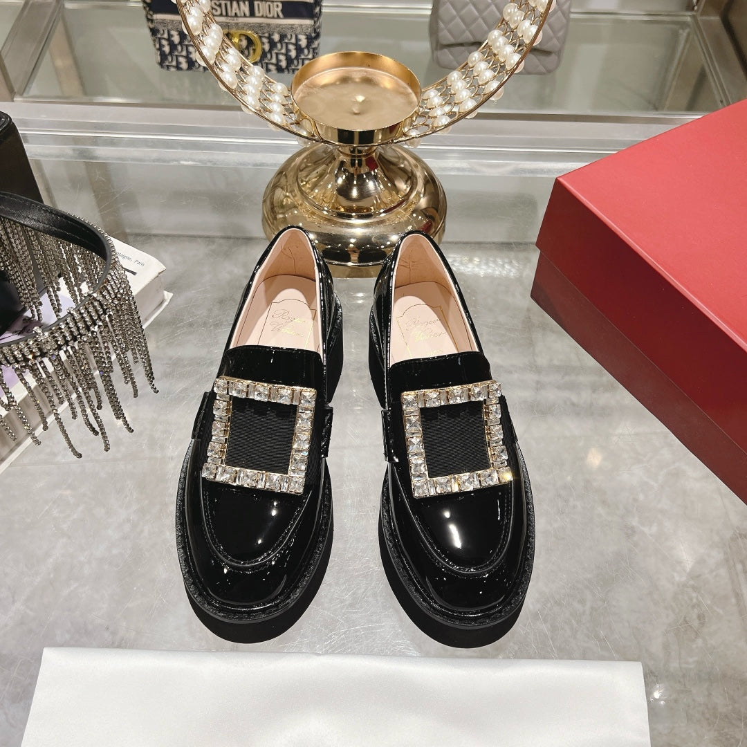 VIV' RANGERS LOAFERS IN BLACK PATENT CALFSKIN CRYSTAL BUCKLE - 35