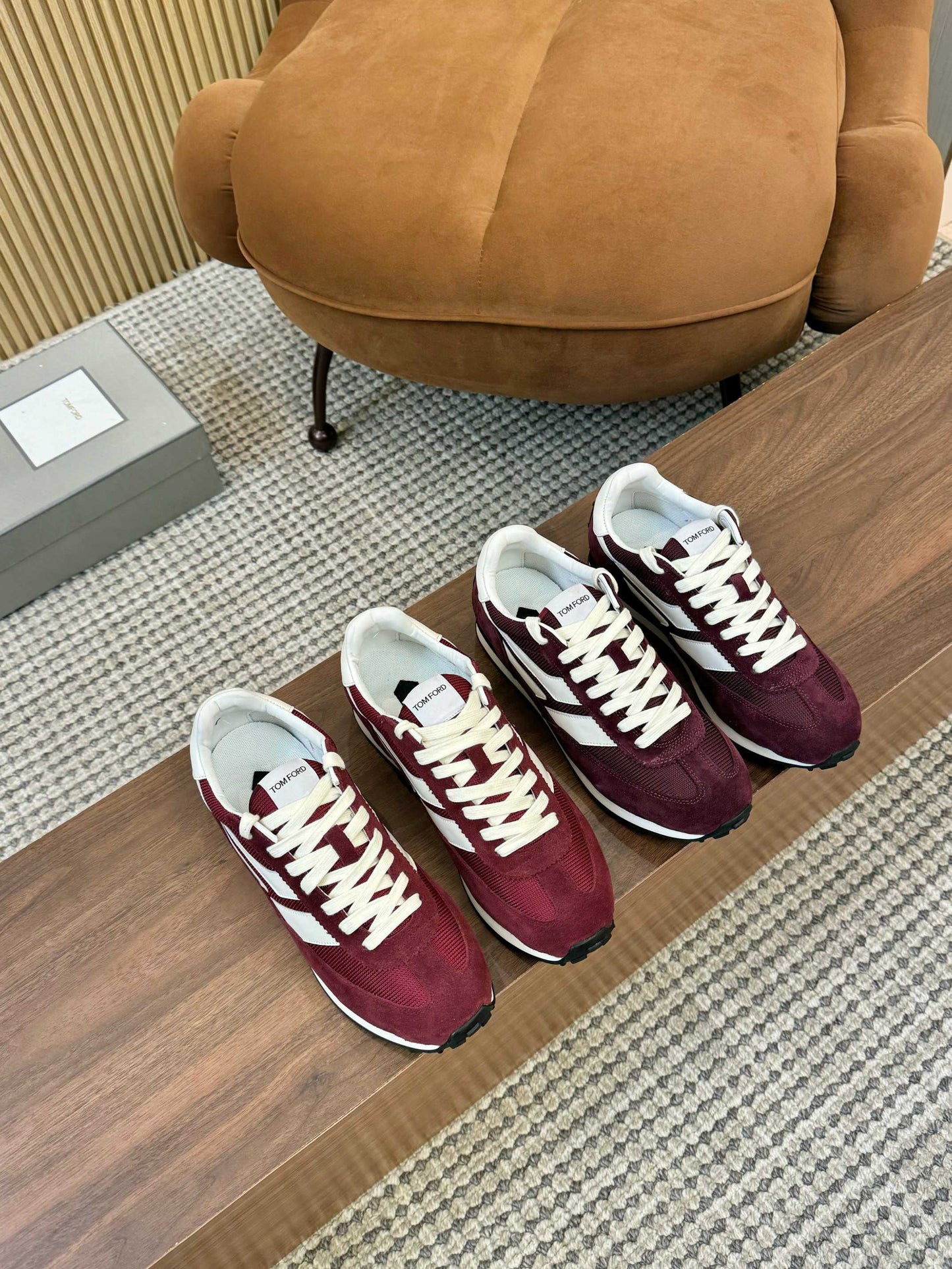 TOM FORD SNEAKERS IN DARK BURGUNDY RED MESH AND SUEDE 434241