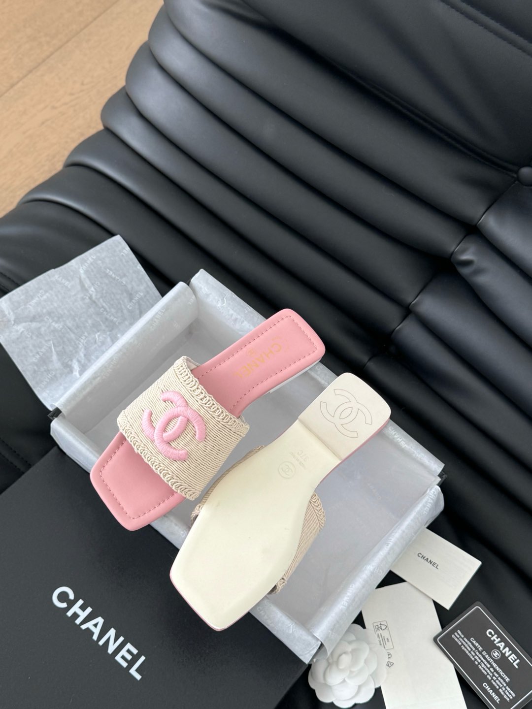 WOVEN SLIDE IN RAFFIA AND LIGHT PINK LAMBSKIN - 35