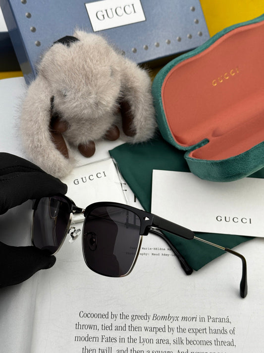 RECTANGULAR FRAME SUNGLASSES G7637 IN METAL AND ACETATE - Brown