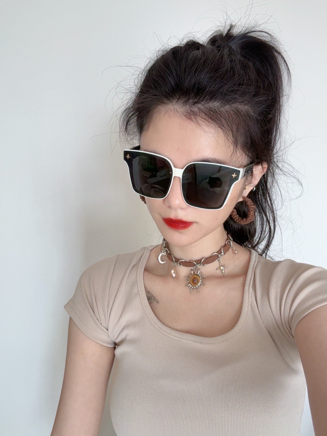 SQUARE SUNGLASSES L2132 IN ACETATE - Black-White