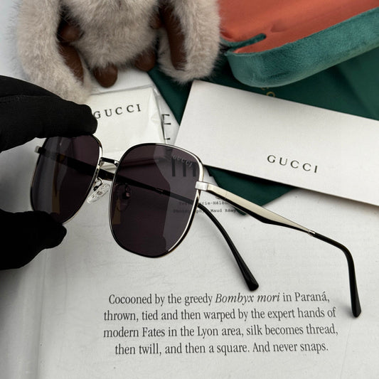 LOW NOSEBRIDGE FIT RECTANGULAR SUNGLASSES G0203 IN METAL - Grey/Black