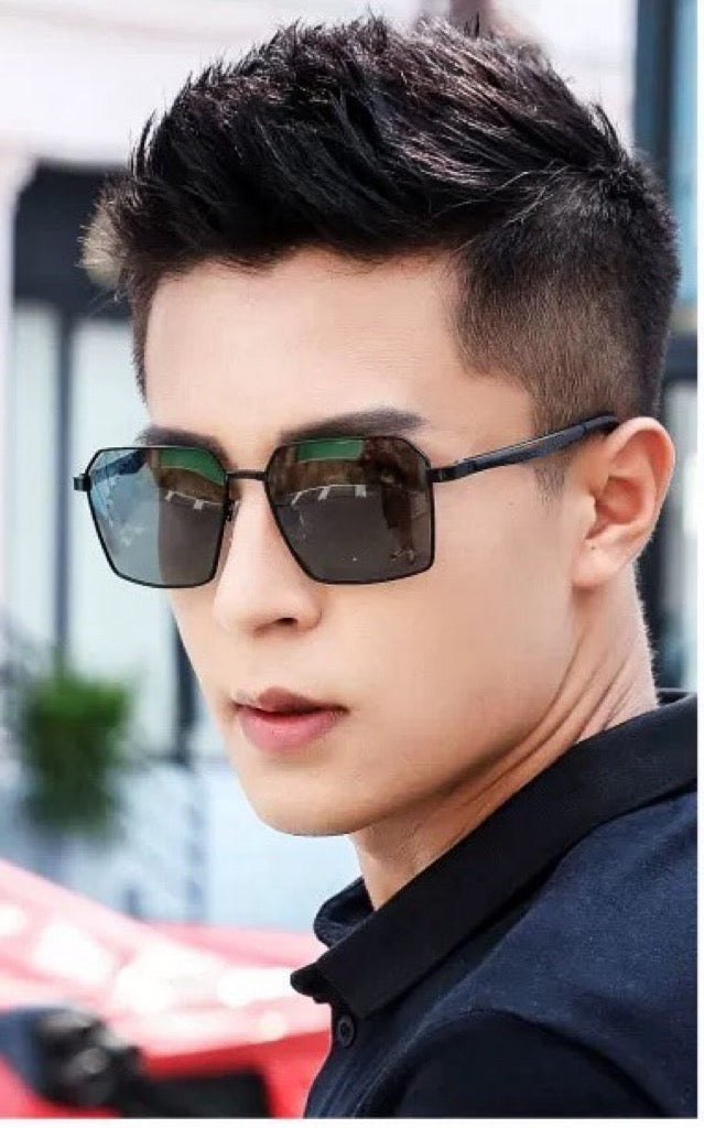 LOW NOSEBRIDGE FIT RECTANGULAR SUNGLASSES G0203 IN METAL - Grey/Black