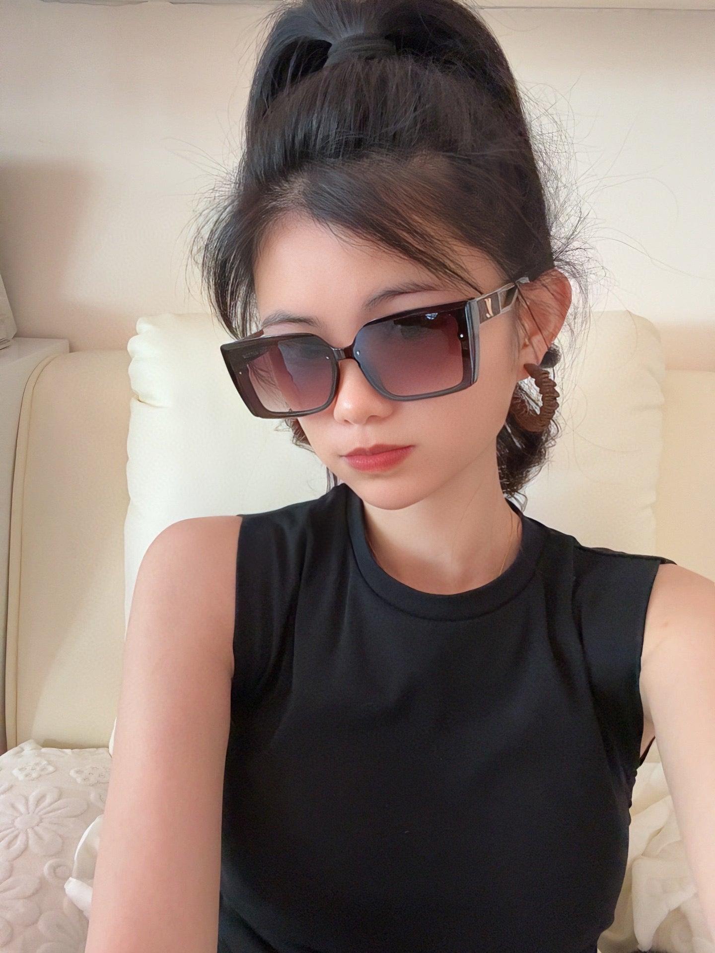 SQUARE SUNGLASSES L4310 IN ACETATE - Black