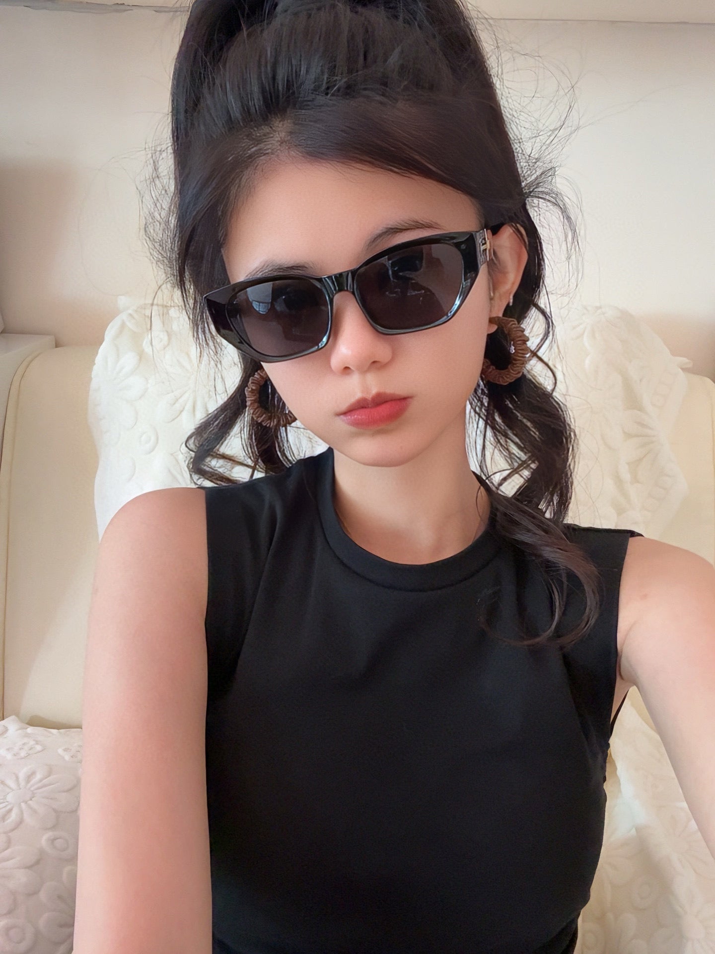 CAT EYE SUNGLASSES L9551 IN ACETATE - Black
