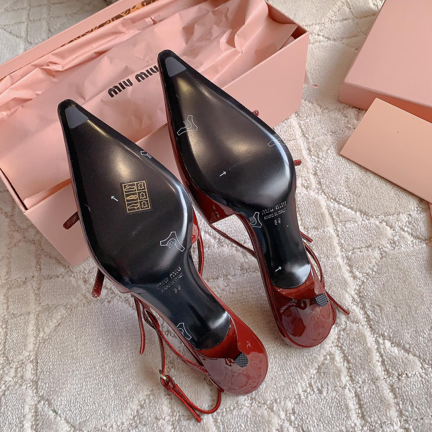 Slingback Ruby Leather With Stylized Cross Straps - Mid Heels - 34