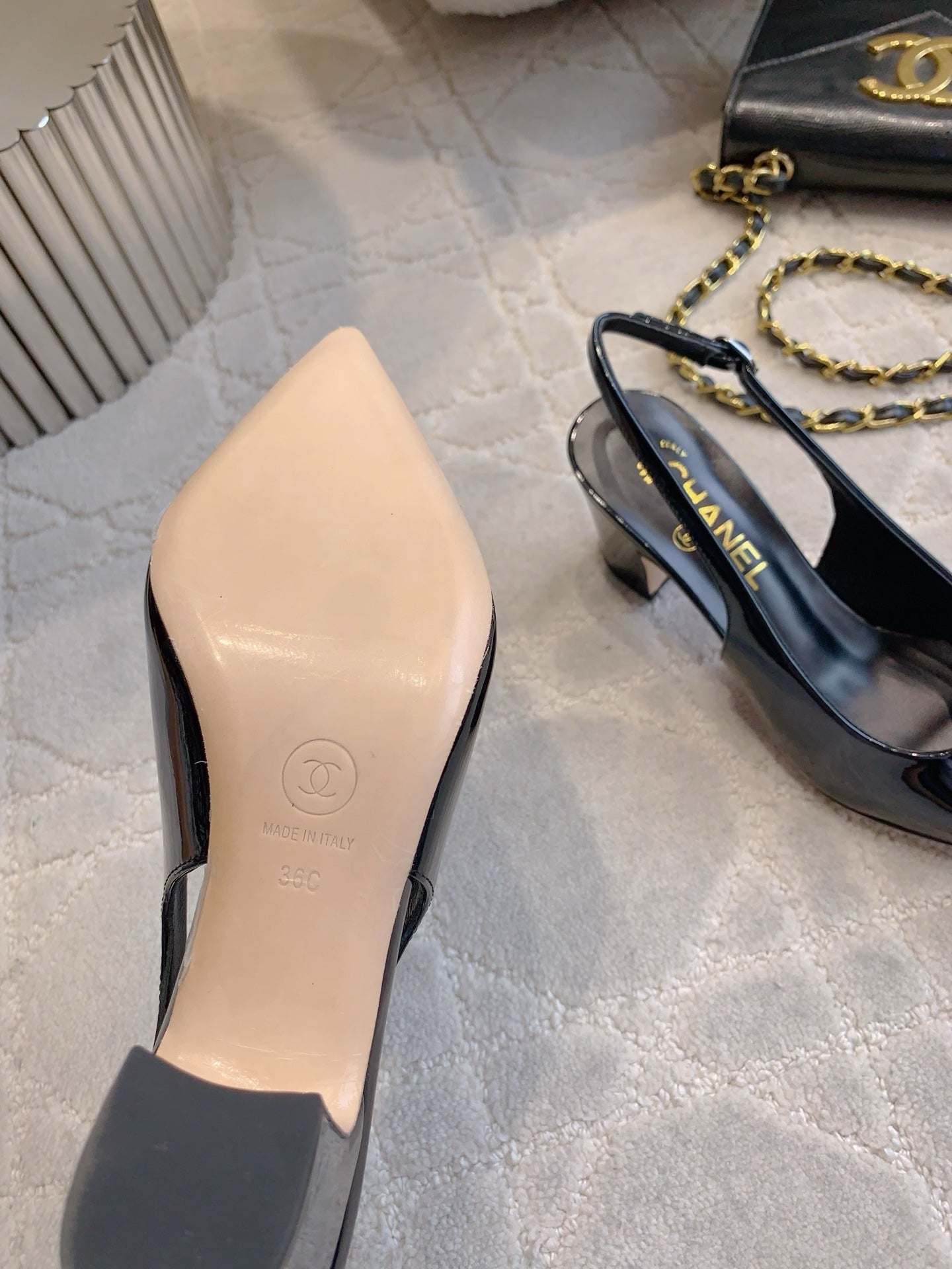 HIGH SLINGBACKS 65 MM IN BLACK PATENT CALFSKIN - 35