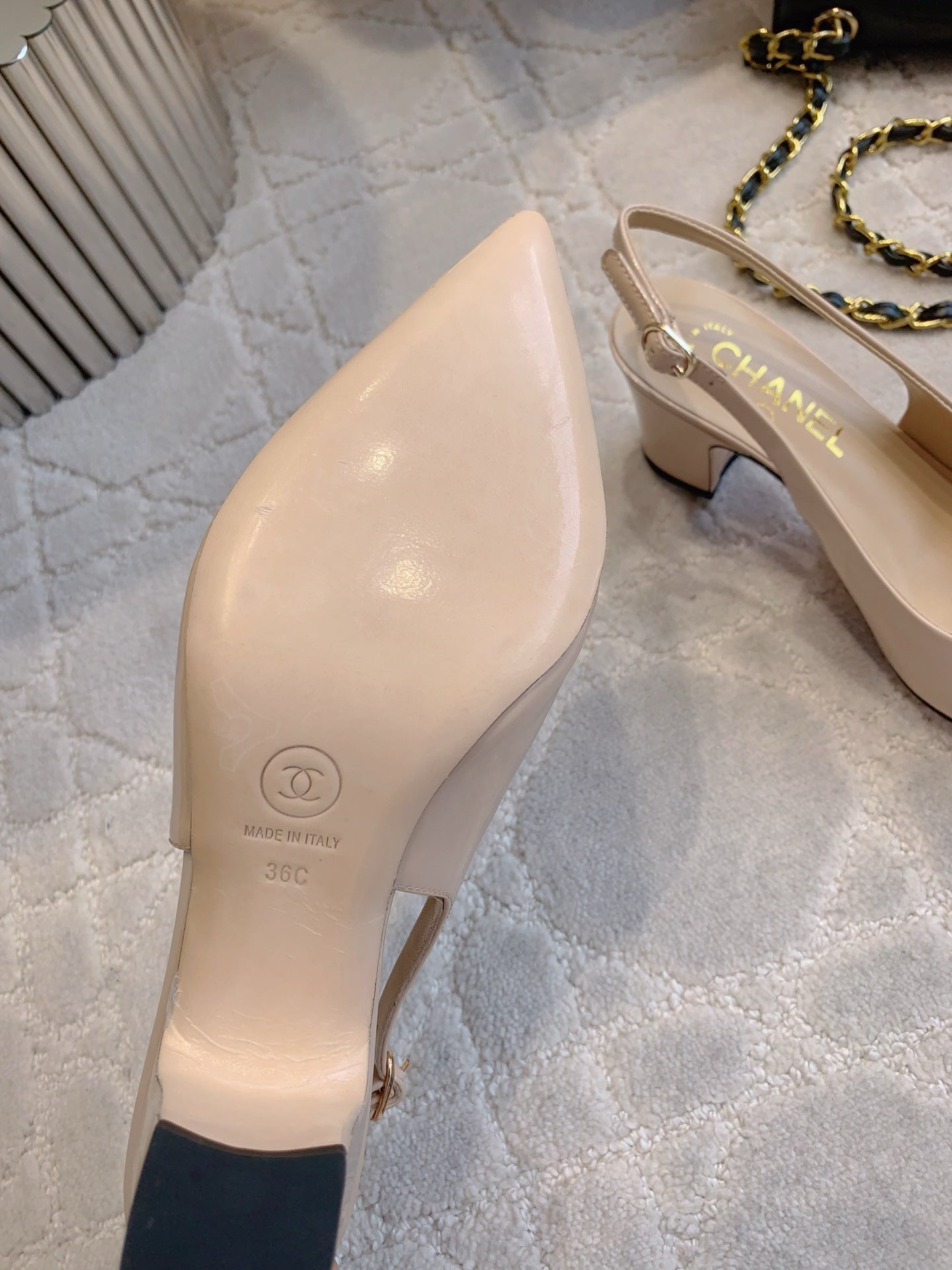 HIGH SLINGBACKS 65 MM IN BEIGE CREAM PATENT CALFSKIN - 35