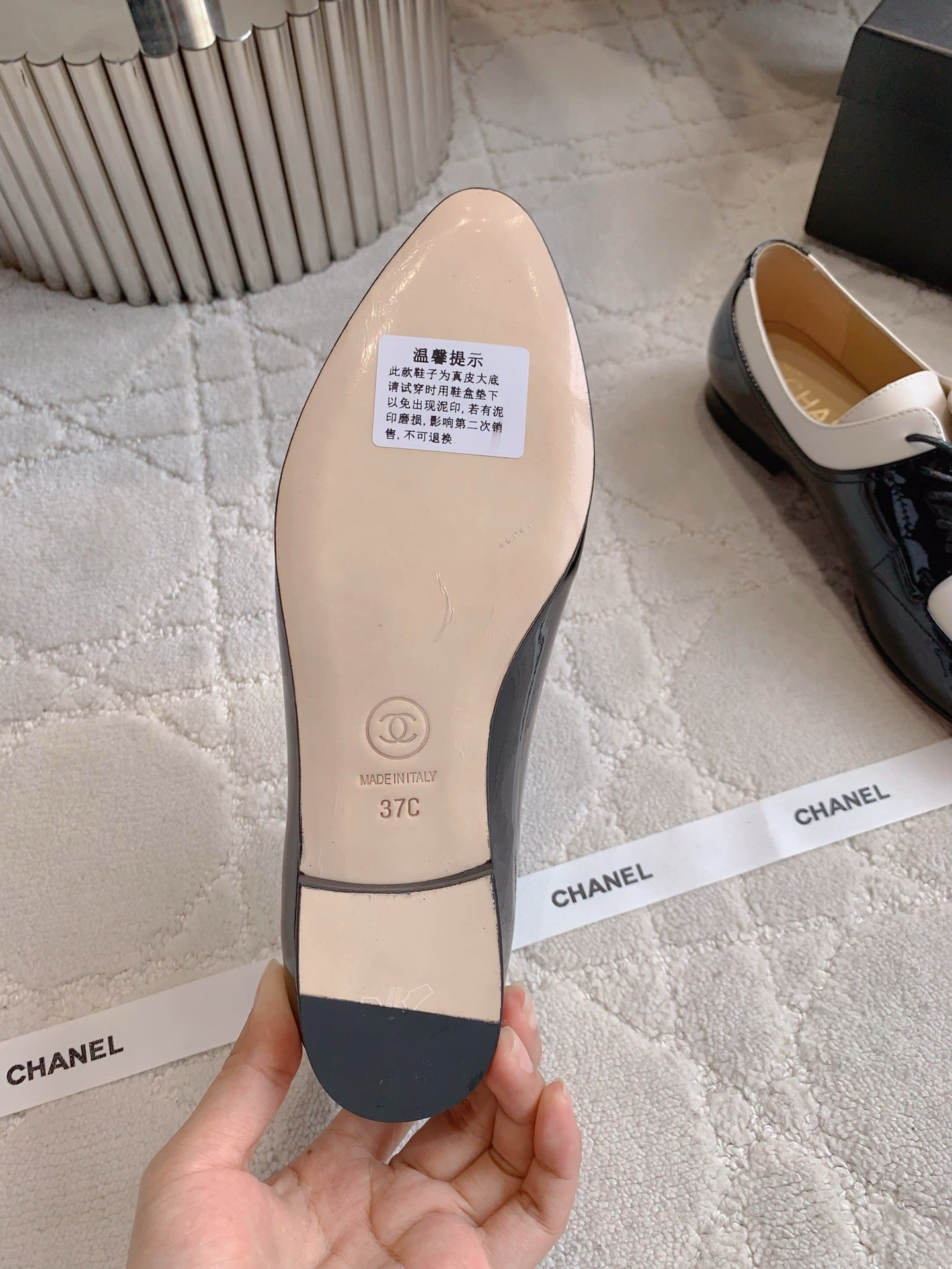 CHANEL 25S TWO TONE LACE UP IN BLACK AND WHITE SHINY CALFSKIN - 35