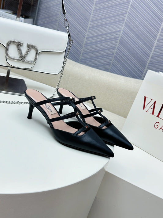 МЮЛІ ROCKSTUD WISPY З ЧОРНОЇ ТЕЛЯЧОЇ ШКІРИ 60 ММ - 34