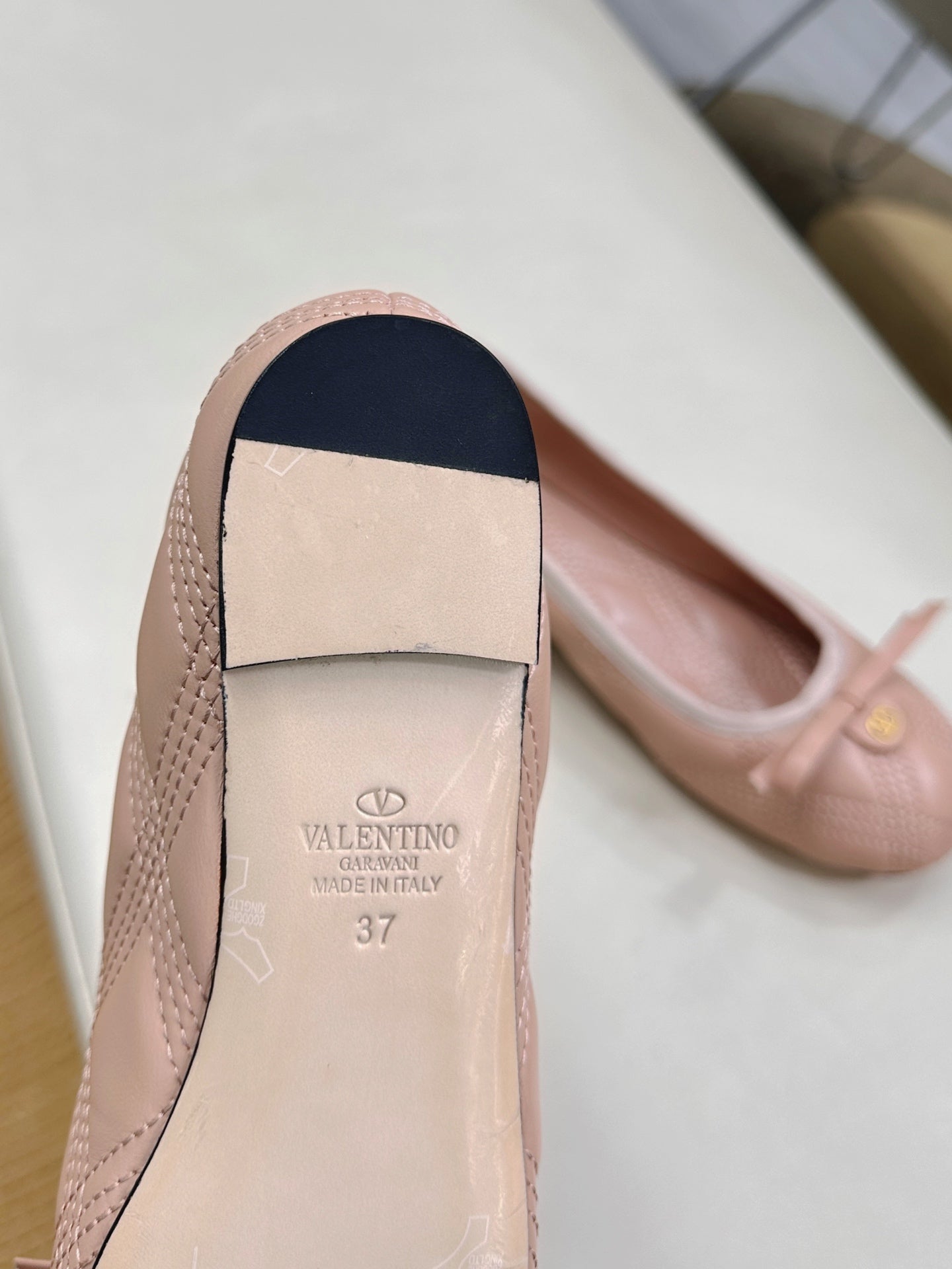 VLTN CLASSIC BALLET FLATS 25S IN NUDE PINK CALFSKIN WITH BOW - 35