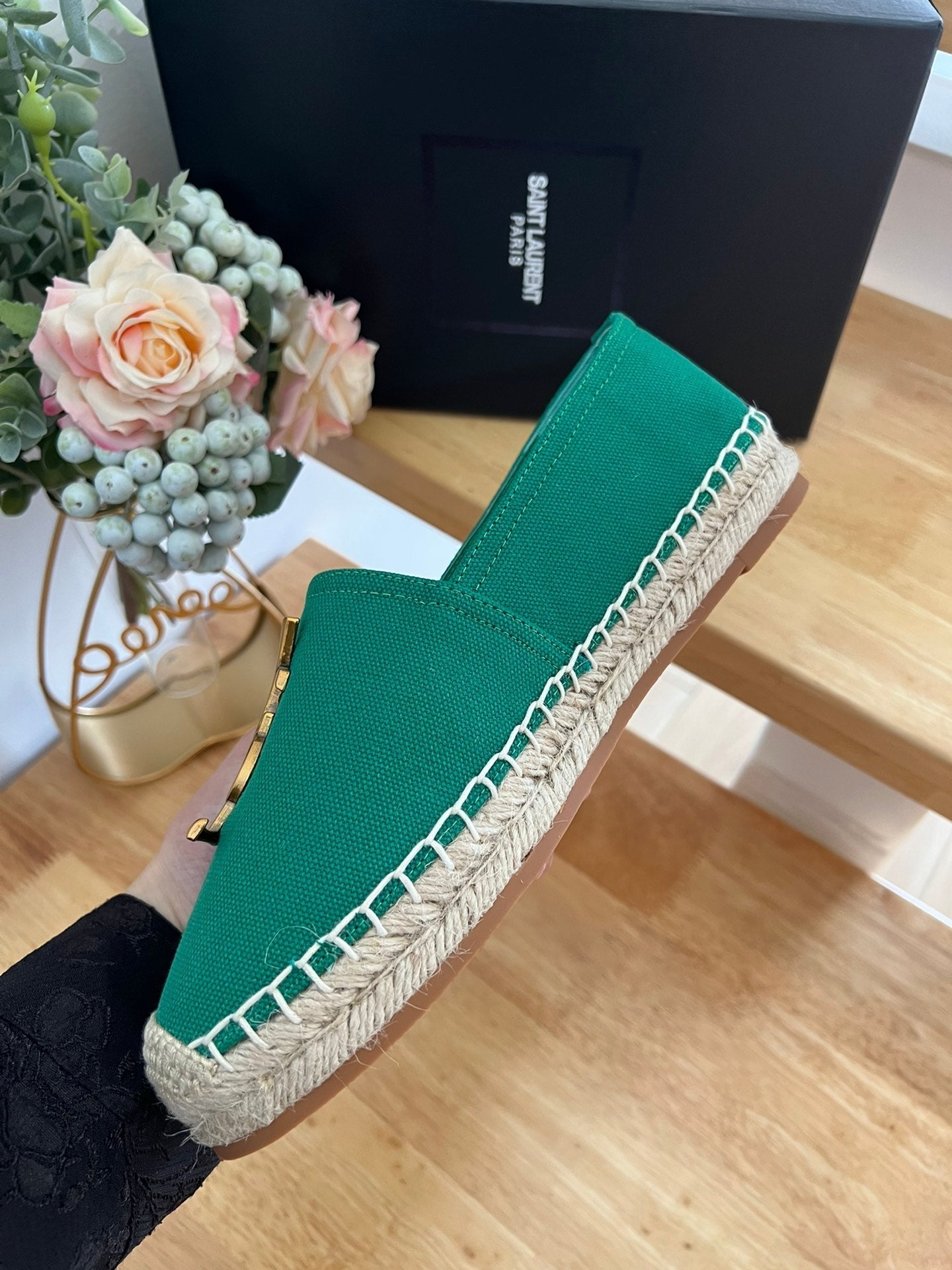 SL YVES LOGO SLIP ON DARK GREEN CANVAS - 35