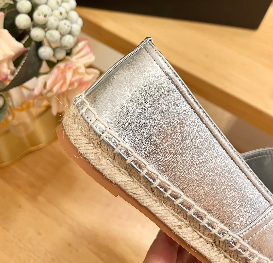 SL YVES EMBOSSED LOGO SLIP ON SILVER CALFSKIN - 35