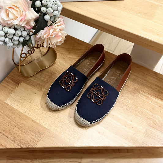 Loew Anagram Espadrille Denim Brown Leather and Canvas - 35