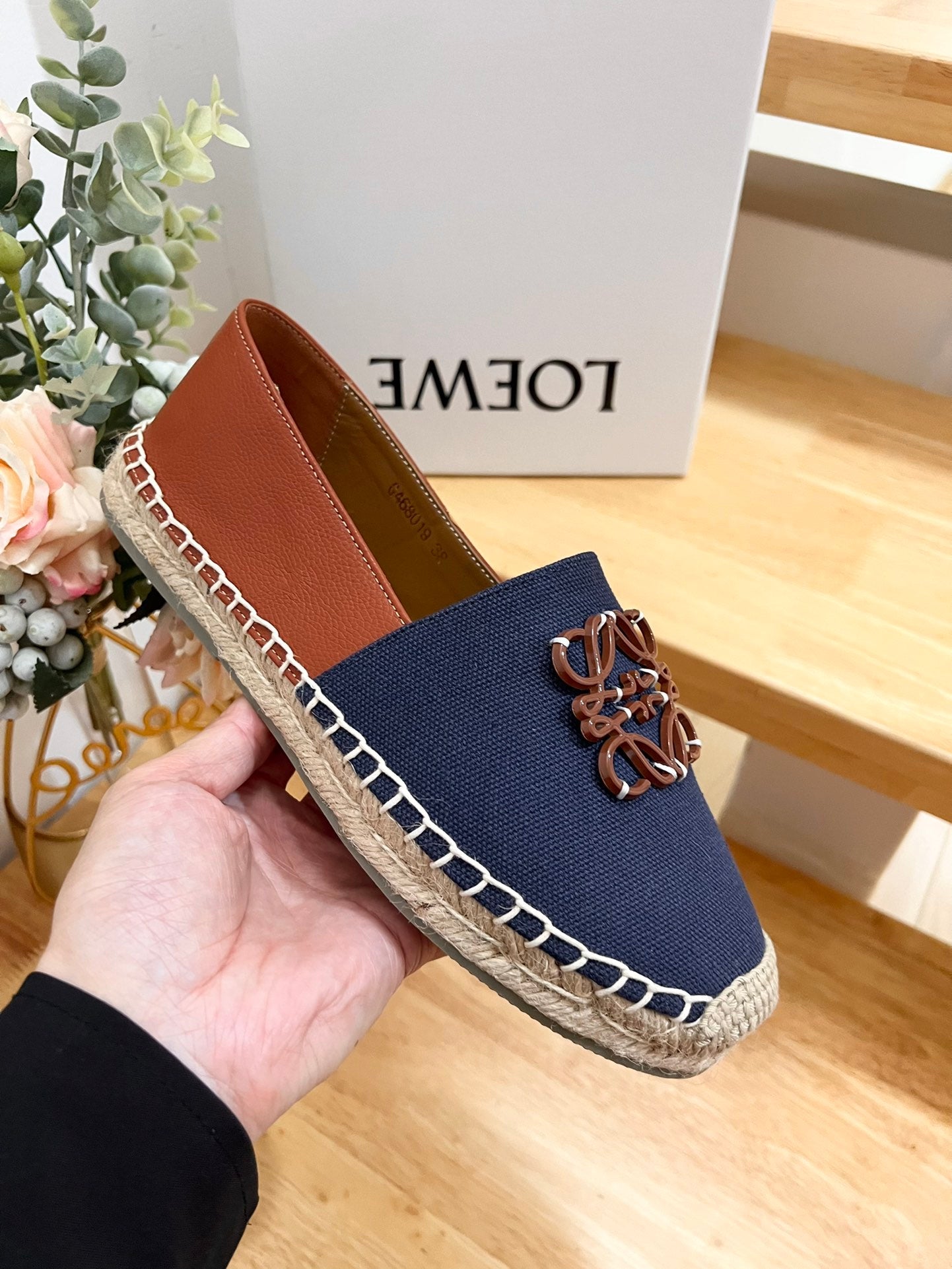 Loew Anagram Espadrille Denim Brown Leather and Canvas - 35